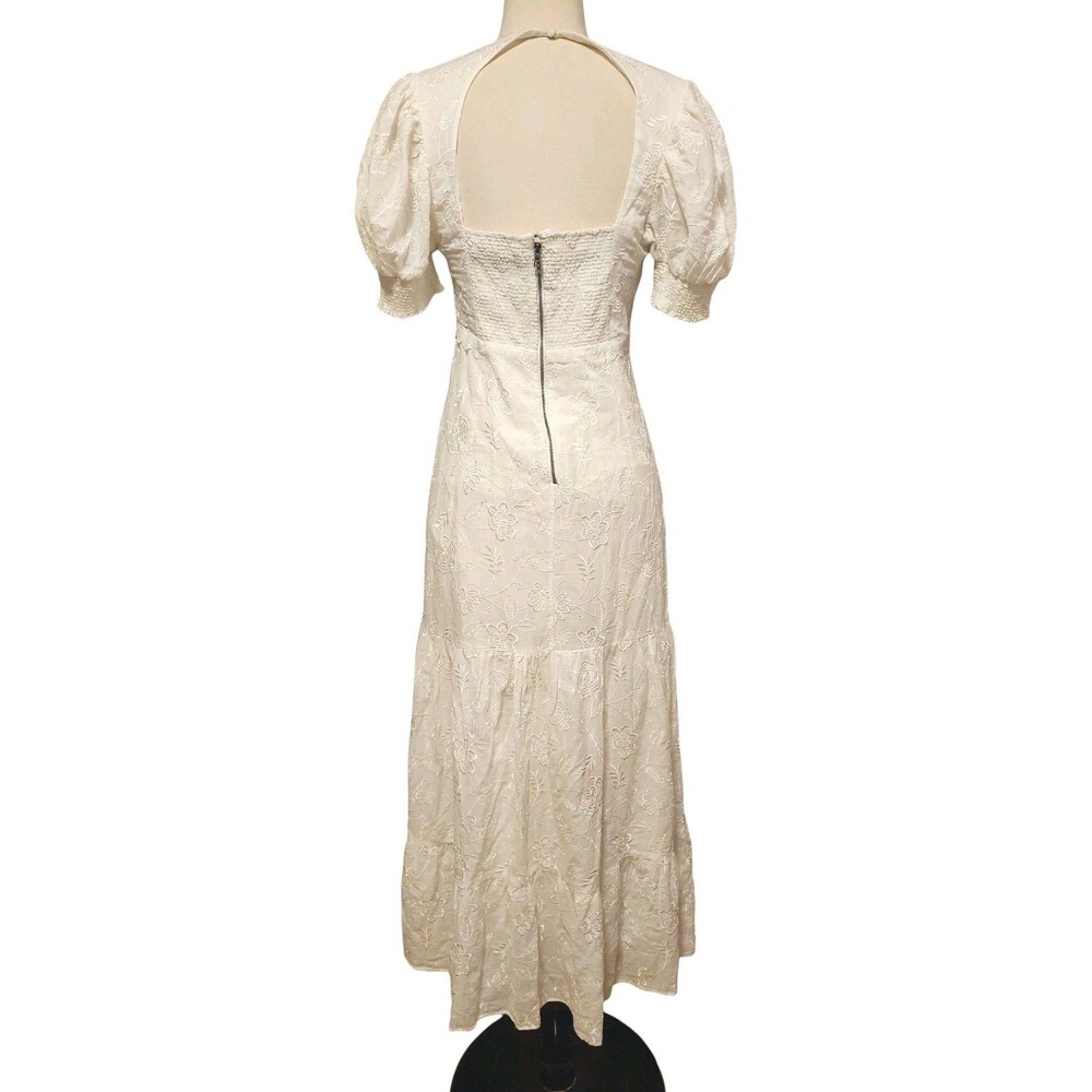 Alice + Olivia Babydoll Maxi Dress Womens 4 Coquette Embroidered White Tiered - Picture 4 of 10